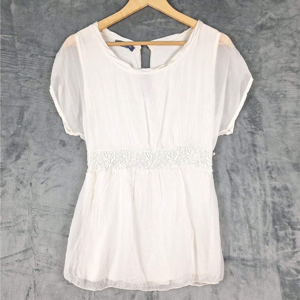 Womens Top Medium Silk Fairy Angel Feminine Sheer Romantic Ethereal Crochet Lace